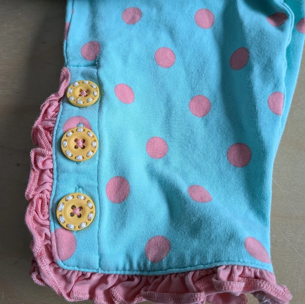 Matilda Jane Aqua & Pink Polka Dot Ruffle Capri Pants - Size 10